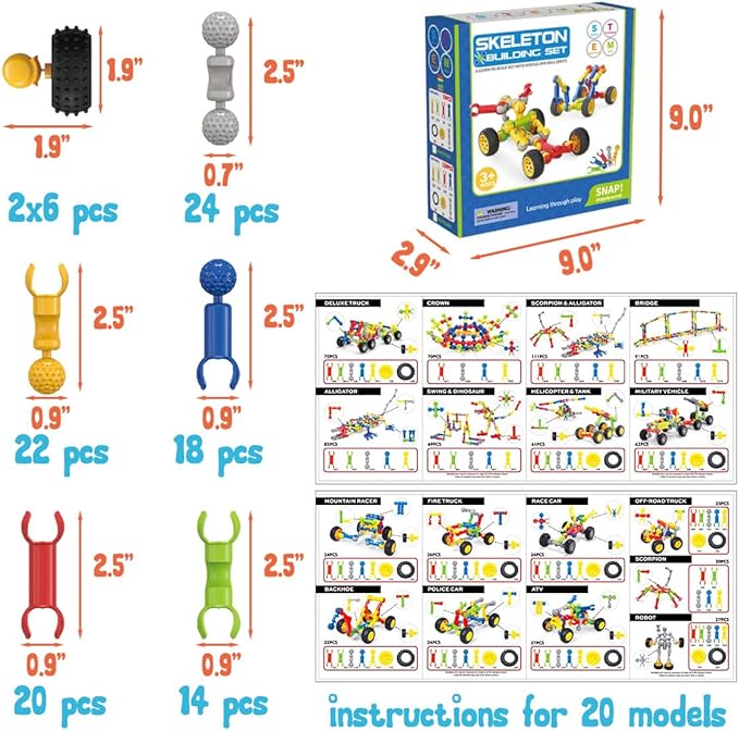 SHUNLAM Building Toys for Kids, 110 Pcs STEM Toys for Boys and Girls, Interlocking Playset for Age 3+, Kids Creative Kit (110 PCS)