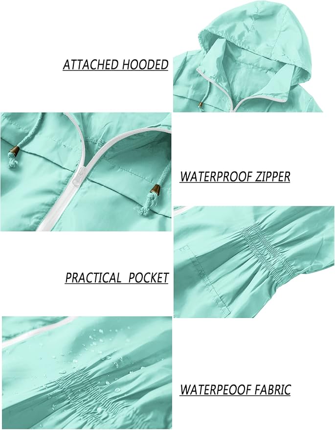 Lomon Women Waterproof Lightweight Rain Jacket Active Outdoor Hooded Raincoat