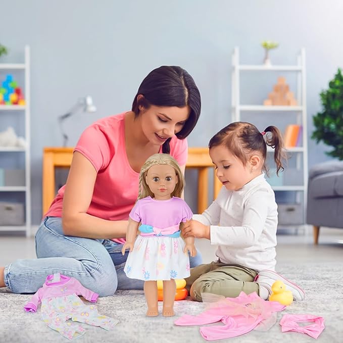 Baby Doll Clothes, 3 Set 18 Inch Doll Girl Clothes and Accessories 4 Pcs Include Jumpsuits Skirt Headband (No Dolls)