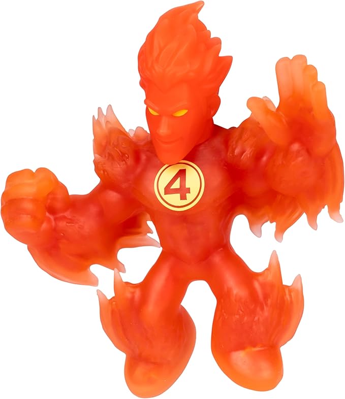 Heroes of Goo Jit Zu Marvel Studios The Fantastic 4 First Steps, Human Torch Stretchy, Fire Foil Filled 4.5" / 11.4 CM Action Figure, with Unique Goo Fillings 3 to Collect