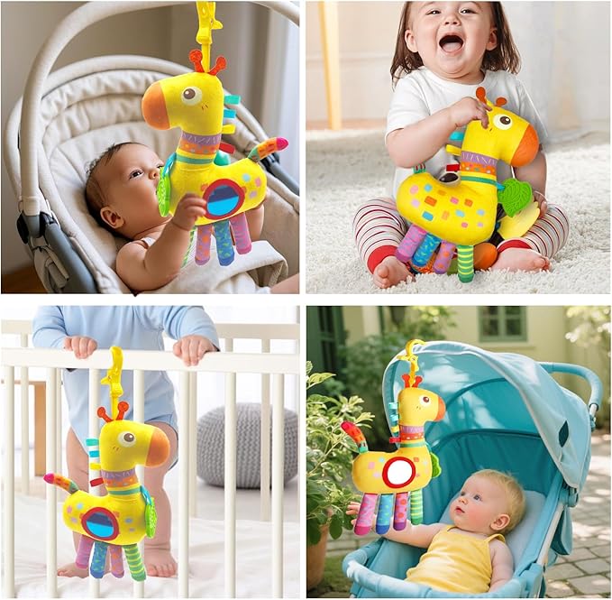 Baby Hanging Toys, Plush Animal Stuffed Sensory Toys for Carseat Stroller Car Seat Crib Play Gym, Baby Toys for 0 3 6 9 12 Months, Baby Boys and Girls Gift (Giraffe)