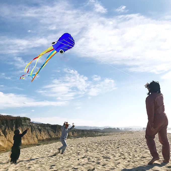 Large Octopus Kites for Kids and Adults - Easy to Fly, 28X158 3D Software Colorful Kite with Long Tails. Perfect for Beach and Outdoor Activities