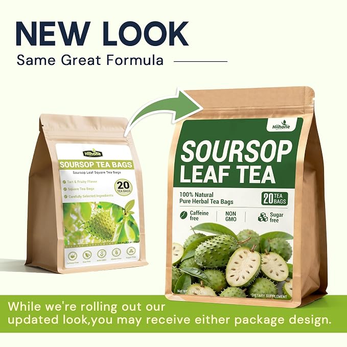 Soursop Graviola Leaf Tea Bags - Caffeine & Sugar Free, 20 Teabags