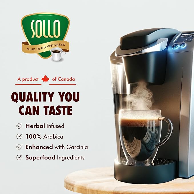 Sollo Slim Organic Coffee Pods, Diet Support, Weight Loss with Garcinia, Green Coffee Bean, Bold Dark Roast, Single Serve Pod, Compatible with Keurig K-Cup Brewers, 24 Ct