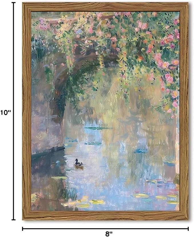 Framed Vintage Monet Canvas Wall Art, Floral Landscape Wall Decor Paintings, Country Nature Pictures Prints Aesthetic Home Decor for Living Room Bedroom Bathroom 8x10 inch
