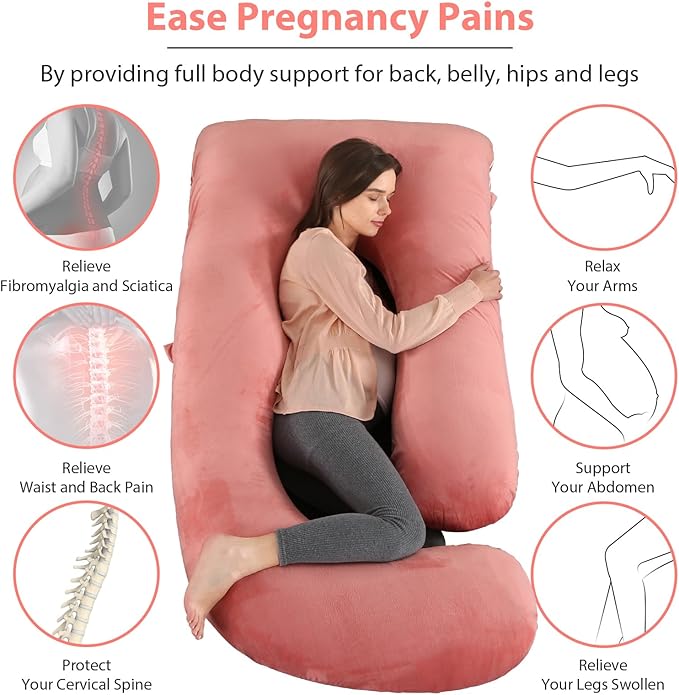 BATTOP Pregnancy Pillow,Pregnancy Pillows for Sleeping,Full Body Pillow with Removable Cover,Support for Back,Legs,Belly,Hips,57 Inch Maternity Pillow,Pregnancy Must Haves(Pink)
