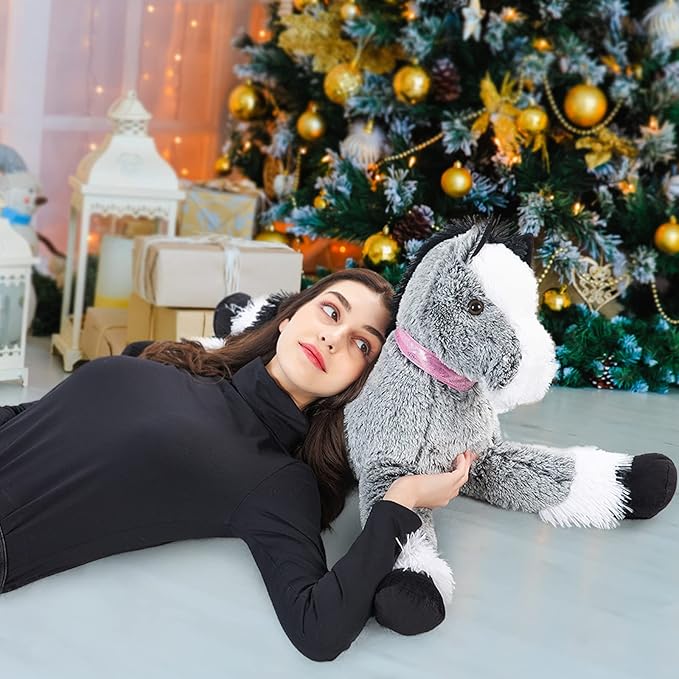 MaoGoLan Large Horse Stuffed Animal for Boy, Big Horse Plush Toy for Girl, Ridable Stuffy Pony for Kid, Stuffed Pony Plush Pillow for Baby Shower, Birthday Gifts or Party Favor, 33 inches, Gray