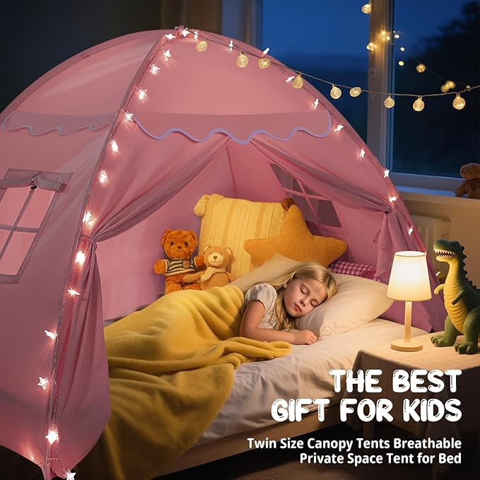 Sumbababy Full Size Bed Canopy for Kids:Girls Bed Tent Dream Privacy Sleeping Tents Indoor - Toddler Under Bunk Pink Tent - Girls & Boys Bedroom Privacy Space Sleeping Tents Gifts (Large Pink)