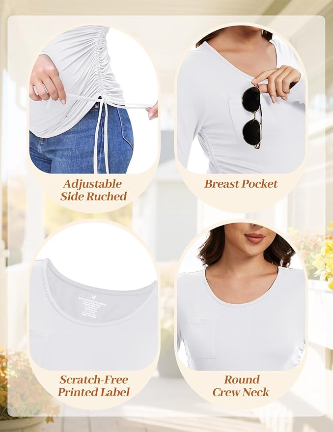Fotociti Maternity Shirts Long Sleeve, Pregnancy Side Ruched Tops,Women’s Clothes for Mama Work Casual Yoga Wearing