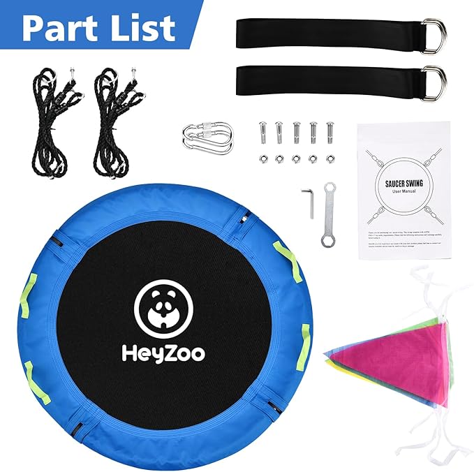 HeyZoo 48 inch Tree Swing, Larger Saucer Flying Swing for Whole Family, 900lbs Weight Capacity, with Adjustable Hanging Straps, for Outdoor Playground, Gifts for Kids, Blue