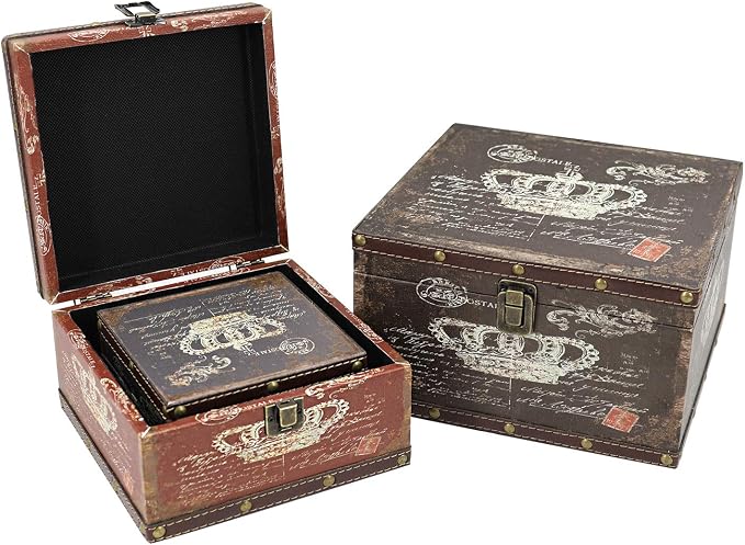 Jolitac Wood Storage Box Set of 3, Vintage Decorative Nesting Boxes Wooden Treasure Storage Crates With Latch, Home Decor Rustic Antique Boxes With Lid for Photos, Jewelry, Cash (Crown)