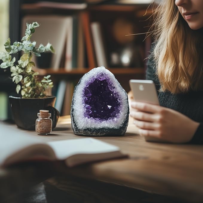 Amethyst Crystal (Approx. 1.1 lb–1.32lb, 3.35”–3.45”) Raw Amethyst Cluster Healing Crystals and Stones Reiki Chakra Tower Purple Quartz Geode for Spiritual Decor Crafts Protection