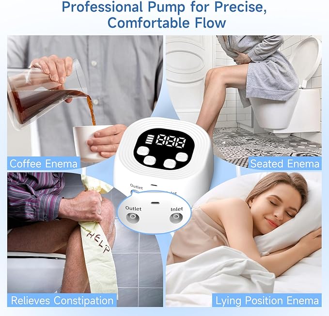 Enema Kit for Women,Electric Enema Kit with Digital Display Adjustable Pressure Colon Cleansing Kit with 1.5L Bucket & Multiple Reusable Nozzles, Home Coffee Enema Detox System for Men & Women
