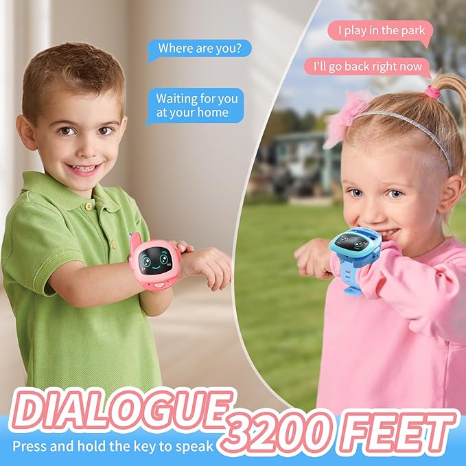 Walkie Talkie Kid's Watches,Toys for Boys Girls Aged 3 to 12 Years Old for Outdoor Adventure, Camping,and Birthday Gifts(with Wearable/Lanyard/Handheld ,2 Pack,3280 ft Talk Range)