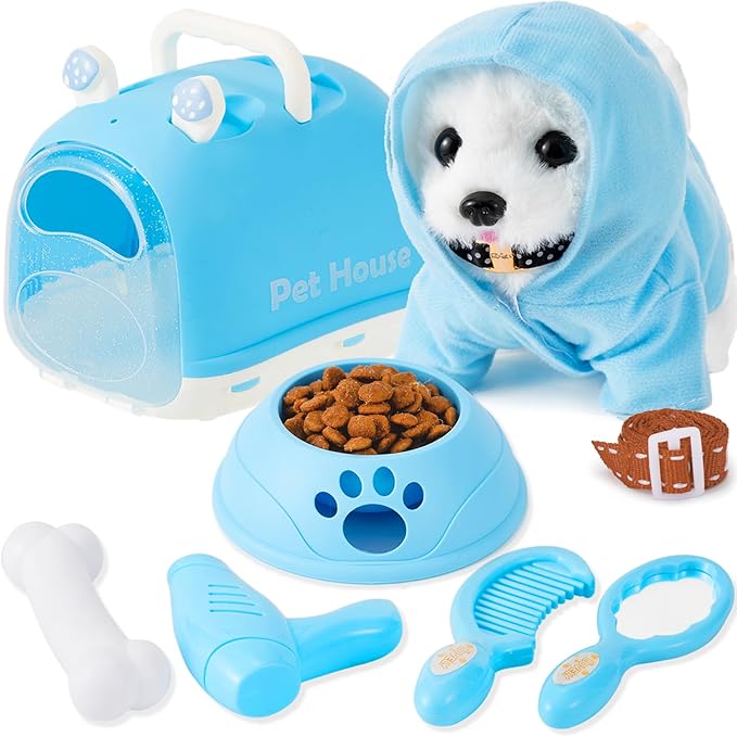 Dog Toys for Kids Girls, Walking and Barking Electronic Interactive Plush Puppy Toy Set and Pet Care Toy Set Accessories, Pretend Playset for Toddlers, Girl Role Play Gift for 3 4 5 6 Year Old