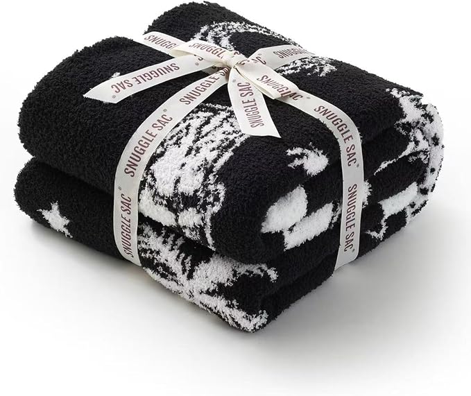 Snuggle Sac Ultra Soft Western Blanket Twin Size - Oversized Reversible Black Cowgirl Bedding Blanket, Western Pattern Throw Blankets for Bed, Sofa, Couch, 60x80 inches