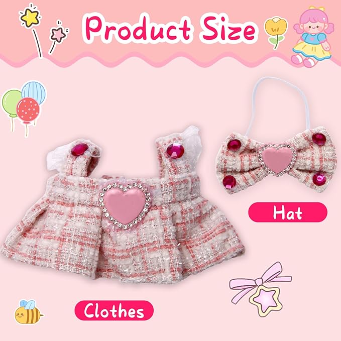 Doll Outfit Set for 17cm Dolls, 2 Piece Clothes Set for Doll, Premium Fashion Dresses for Dolls Accessories Suit (Pink)
