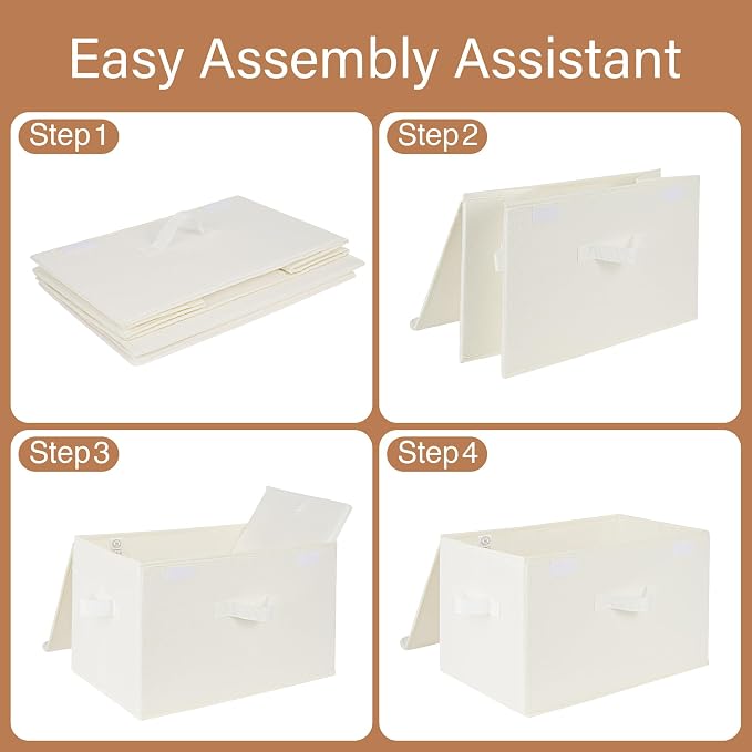 GRANNY SAYS Memory Keepsake Storage Box, Fabric Storage Bins with Lids | Flip-Top Lid, Collapsible, Stackable, 3 Handles, Ideal for Closet Clothes Blanket Toys, Large, Ivory White, 2-Pack