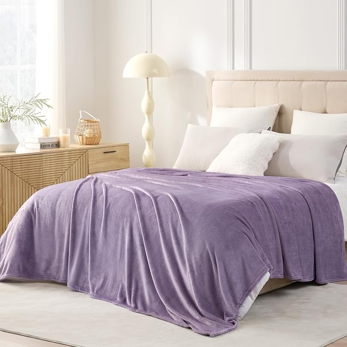 Hansleep Twin Fog Purple Fleece Blanket, Soft Flannel Bed Blanket | Fuzzy Cozy Blanket 60x80 Inches, Multi-use for Bed, Sofa, Couch, Travel, Camping, All Season Warm Lightweight Cover
