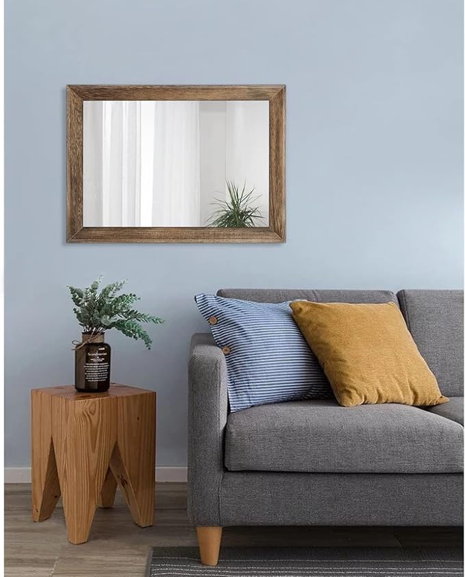 AAZZKANG Rustic Wood Mirror Rectangle Decorative Wall Mirrors with Frame Large 20"x16"for Bedroom Living Room Bathroom Entryway Hanging Brown | Decorative 20"x16" for Bedroom Living Room Bathroom Entryway Hanging Brown