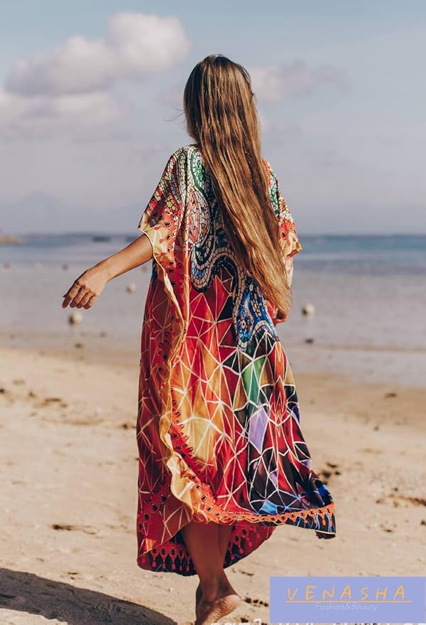 Venasha Womens Caftan Floral Print Kaftan Dress Short Sleeve Swimsuit Cover up Loungewear for Summer