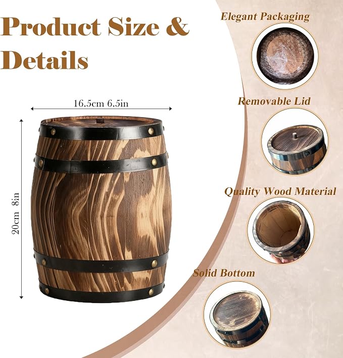 2Pcs Ippoulas Wooden Wine Barrel Planters 8" x 6.5" - Set of Rustic Wood Vases for Flowers, Centerpieces Decor | Wine Barrel Wedding, Party, Home Decoration
