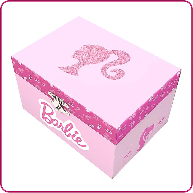 Barbie Storage Organizer for Accessories - Musical Jewelry Box with Spinning Figurine, Barbie Toys for Girls Ages 3-5 - 6 x 4.7 x 3.5 in