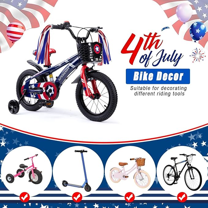 PLATT Kid's Bicycle Handlebar Streamers Colorful Ribbons Tassel for Girls Boys Bicycle Handlebar Scooter Handgrip (1Pair) (Red+White+Blue)