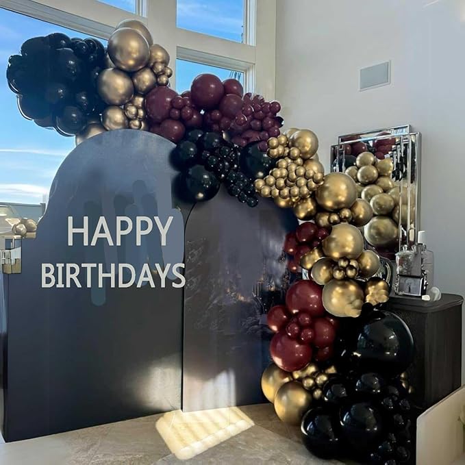 Black Burgundy Gold Balloons, 60Pcs Maroon Black Metallic Gold Confetti Balloon, 12Inch Pearl Burgundy Yellow Latex Balloons for Kids Cartoon Birthday Baby Shower Graduation Party Decorations