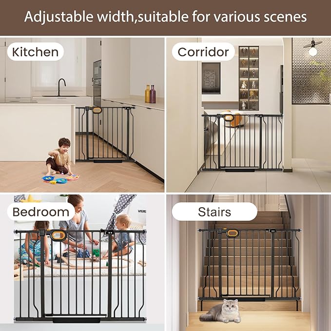 Extra Wide Baby Gate with Door Pressure Mounted 62.2-66.9 Inch,Child Dog Baby Safety Gates for Doorways,Walk Through Dog Gate Indoor for The House Kitchen Stairs No Drilling,Black