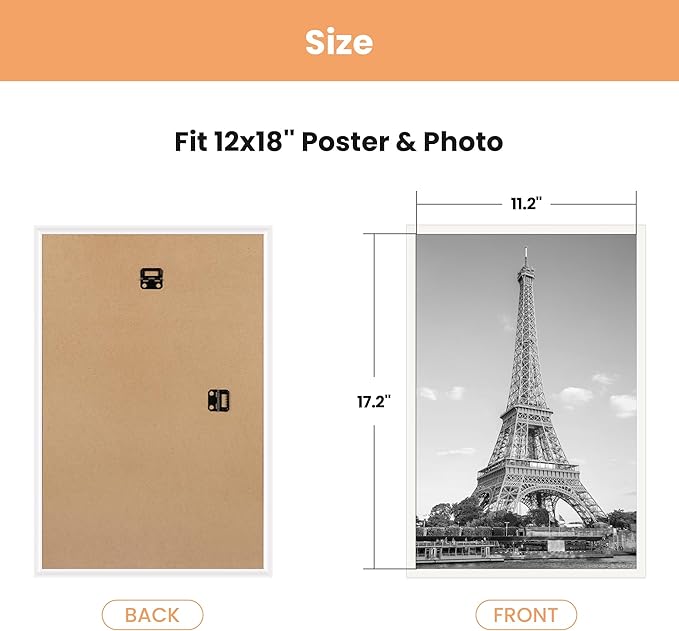 upsimples 12x18 Poster Frame, Easy Slide-In Assembly, White, 3 Pack | Gallery Wall 12 x 18 Picture Frames Set for Family, Wedding, Christmas, Easy to Change Photos