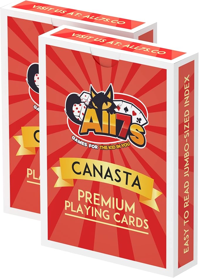 All7s Canasta Playing Cards with Point Values – 2 Large Index Decks for Adults, Seniors & Families – Easy-to-Read, Durable, and Perfect for Smooth Gameplay