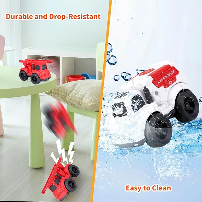 Toddler Toy Cars for 2 3 Year Old Boy, 3 in 1 Police Car Firetruck Toys and Ambulance for Toddlers, BPA Free, Phthalates Free, PVC, Outdoor Toys for Toddlers 2-4, Easter Birthday Gifts for Kids