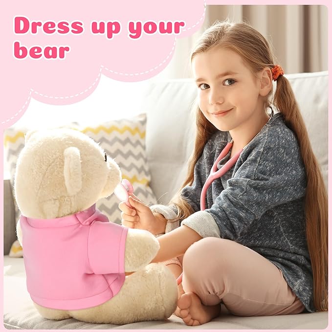 Skylety 6 Pcs Bear Clothes Basic Tee Shirt Classic Stuffed T Shirt Plush Crew Neck for Stuffed Bears Doll with 14 - 18 Inch, Bear Not Included(Pink)