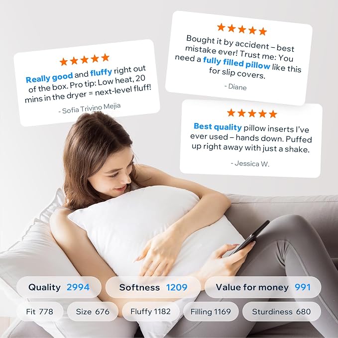 Phantoscope Throw Pillow Insert with 100% Cotton Cover, 18x18 Inch, 4 Pack | Soft Supportive Throw Pillows for Couch Bed, Hypoallergenic Breathable Pillows Inerts, Square Decorative Cushion Sham Stuffer