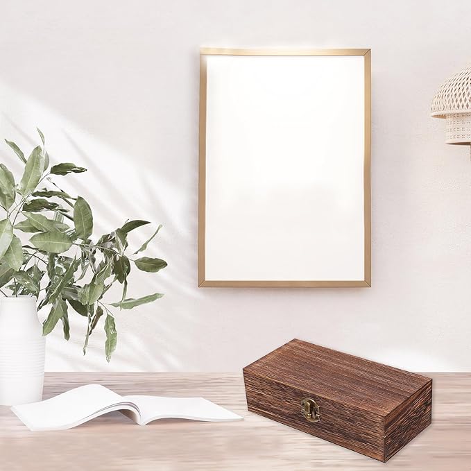 2PCS Wooden Box with Hinged Lid Small Wooden Box Vintage Wood Box Wooden Storage Box Keepsake Boxes with Lids Jewelry Box Wooden Gift Box Decorative Box 7.87 x 3.93 x 2.36 inch (Brown)
