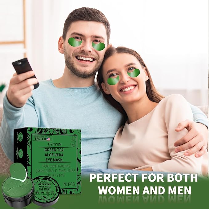Qyiywim Under Eye Patches 70PCS, Green Tea Eye Patches for Puffy Eyes Treatment, Under Eye Masks for Dark Circles and Puffiness, Non-Irritating Eye Mask Skincare, Eye Gel Pads, Eyes Bags Treatment