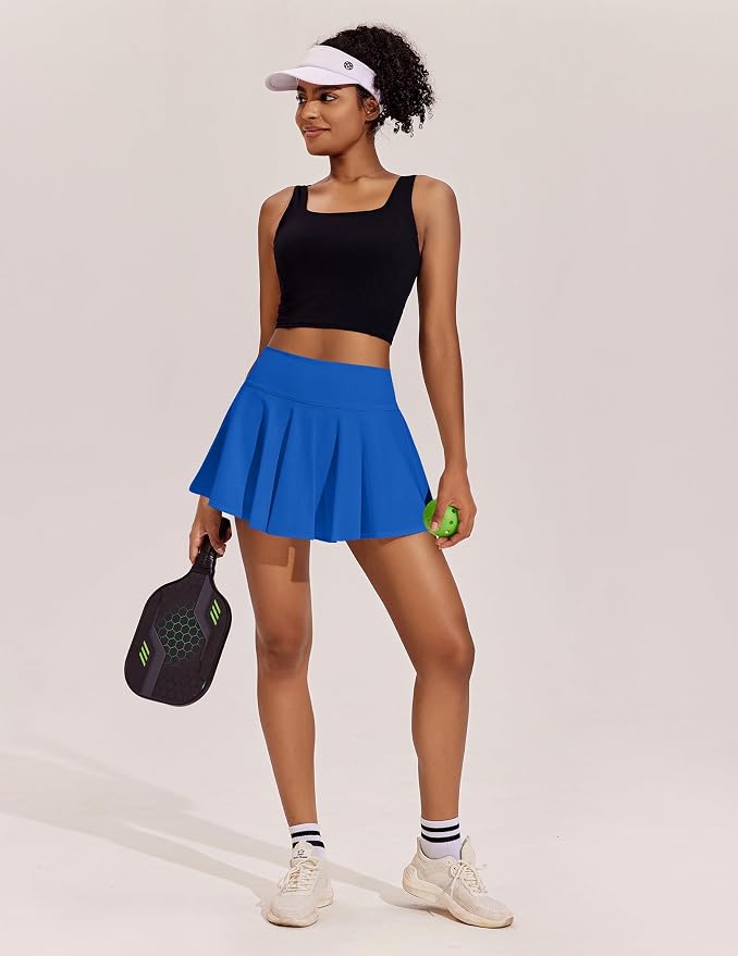 PINSPARK Womens Tennis Skirt 14" Pleated Athletic Golf Skorts with Pockets | High Waist, Tummy Control, Mini, Breathable, Lightweight, Soft, Built in Shorts, Pickleball, Casual