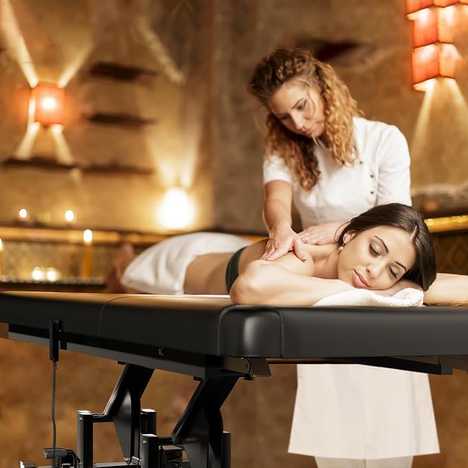 Electric Lift Professional Massage Table for Esthetician, Physical Therapy Table with Adjustable Backrest, PU Leather,for Treatment, Physical Therapy, Spa Facial Professional Massage, Tattoo(1500LBS)