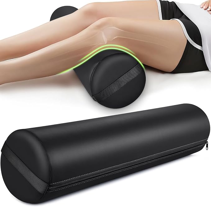Noverlife Full Round Bolster Pillow for Legs, 26 x 6 inch PU Leather Bolster for Massage Table with Strap Handle Under Knee Pillow, Under Back Ankles Pain Relief Massage Table Bolster for Yoga & Spa