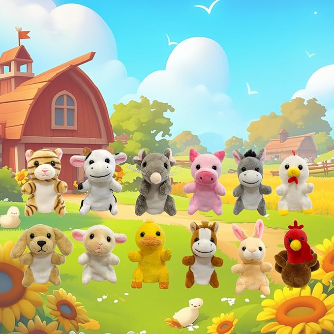 12Pcs Finger Puppet Set, Realistic Plush Animal Finger Puppet Role-Playing Story Finger Puppet Farm Animal Theme Soft Plush Toy for Kids