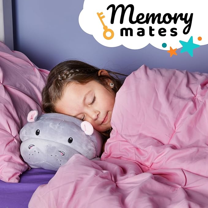 Cuddly Memory Foam Pillow Plush with Belly Pocket, Kids Pillow for Hugging Sleeping & Storing Diary, 15” Stuffed Animal & Journal Set - Gloria The Hippo
