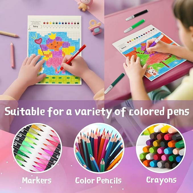 DoodleDoo Coloring Book for Girls Ages 5-8, 20 Pages Paint by Number Princess Coloring Books, Educational DIY Arts & Crafts Drawing Kit,Kids Party Favors Birthday Gifts for Ages 5 6 7 8 9 10 11 12
