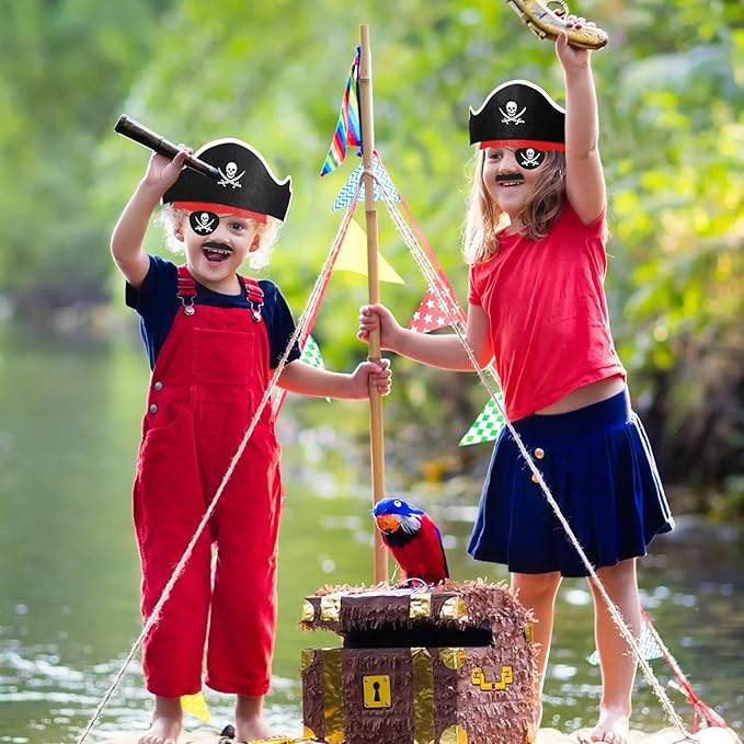 Halatool 6 Set Pirate Accessories for Kids, Include 6 Felt Pirates Hats with 6 Eye Patches and 6 Mustaches, Pirate Costume Accessories for Halloween, Masquerade, Cosplay, Party Favors Decor