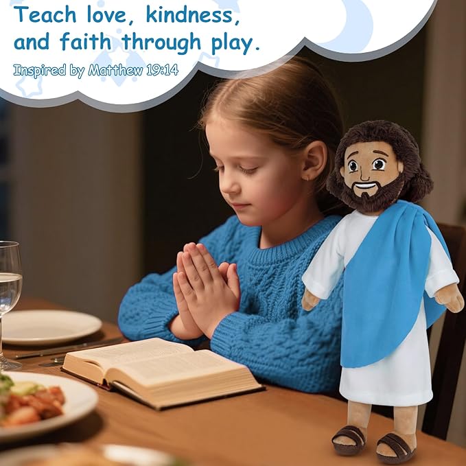 Apragaz 13" Jesus Plush Doll, Jesus Plushies for Kids, Soft & Comfort Christian Toy, Christian Faith Plushie Faith-Based Gift for Boys Girls, Sunday School, Bible Learning, Easter & Christmas(Blue)