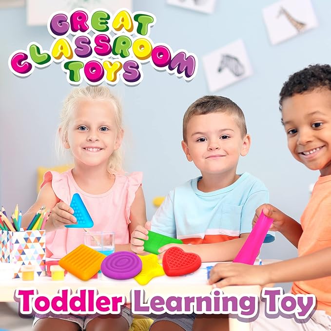 Shape Learning Sensory Toys for Toddlers - Textured Sensory Toys for Autistic Children, Pull and Stretch Tactile Toy, Calming Autism Toy for Boys and Girls Preschool Kids (8Pack)