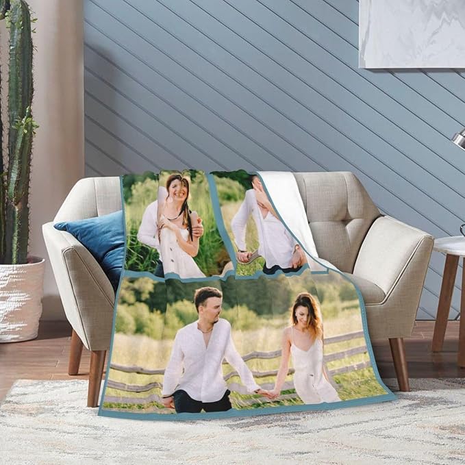 Custom Blanket with Picture Text, Personalized 3 Photo Blanket, HD Printing Customized Flannel Throw Blanket Gifts for Mom Dad Couple Girlfriend Boyfriend Wife Husband Christmas