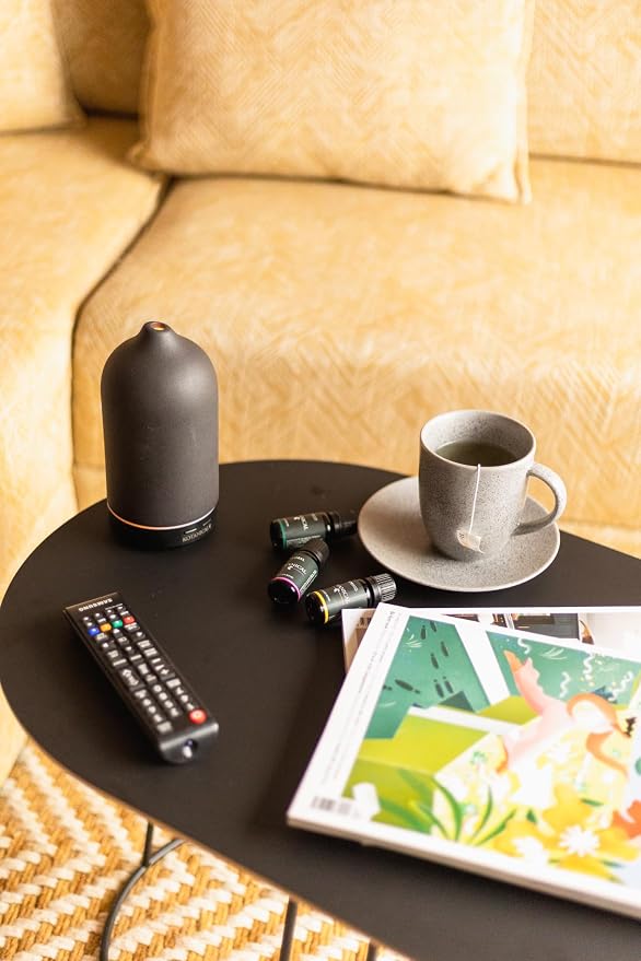 Black Stone Essential Oil Diffuser – Ceramic Aromatherapy Diffuser with Ultrasonic Mist, LED Ambient Light & Auto Shut-Off for Home, Bedroom, Office