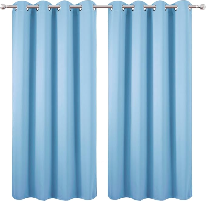LEMOMO Sky Blue Blackout Curtains 66 x 63 Inch Length/Set of 2 Curtain Panels/Thermal Insulated Room Darkening Blackout Curtains for Bedroom