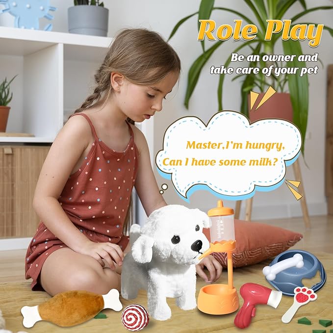 Puppy Toys for Kids, Toy Dogs That Walk and Bark, Walking Dog Toy for Kids with Leash, Interactive Stuffed Puppy with Remote Control, for Girls and Boys Aged 3-7 Year Old